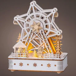 KAEMINGK Village de Noël en bois lumineux et musical à piles (20 x 24 cm) Grande roue Naturel New