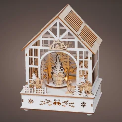 KAEMINGK Village de Noël en bois lumineux, musical et animé à piles (18 x 24 cm) Jardin d’hiver Naturel Outlet