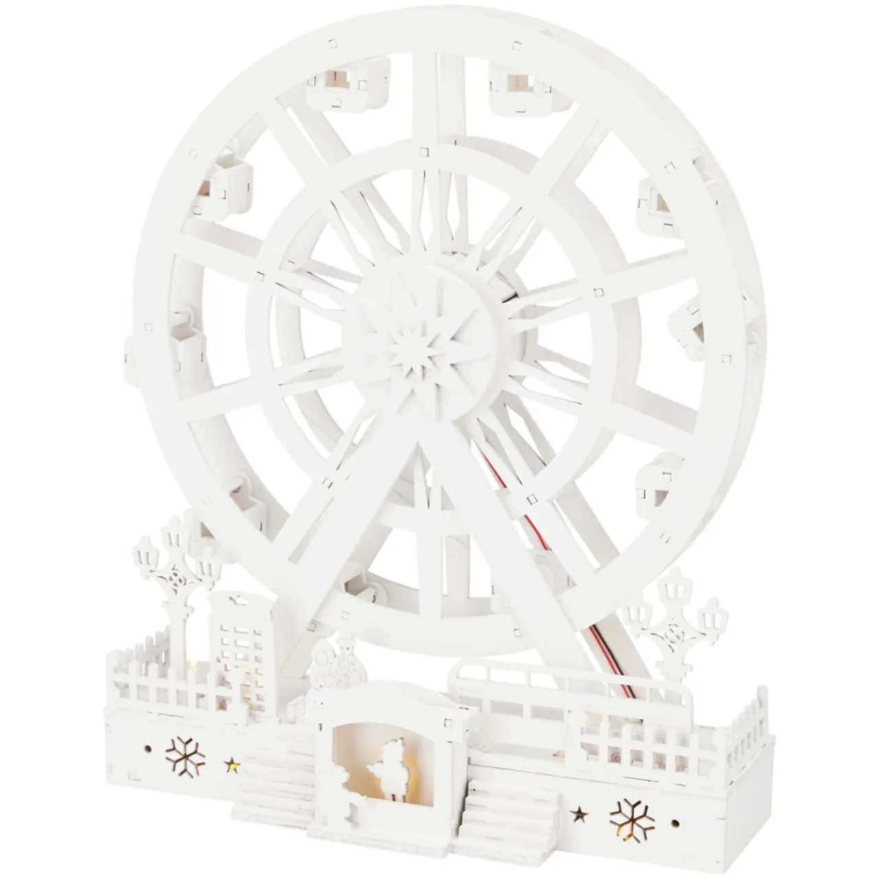 KOOPMAN Village de Noël en bois lumineux et animé (H30 cm) Roue Enchantée de Noël Blanc Best