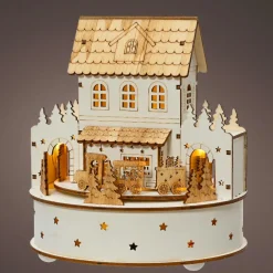 KAEMINGK Village de Noël en bois lumineux et musical à piles (H19 cm) Maison de famille Sale