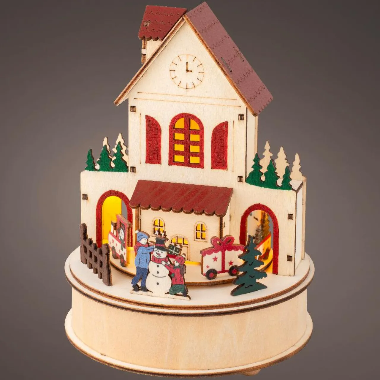 KAEMINGK Village de Noël en bois lumineux et musical à piles (H20 cm) Maison joyeuse Colorée Best