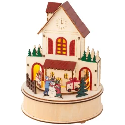 KAEMINGK Village de Noël en bois lumineux et musical à piles (H20 cm) Maison joyeuse Colorée Best
