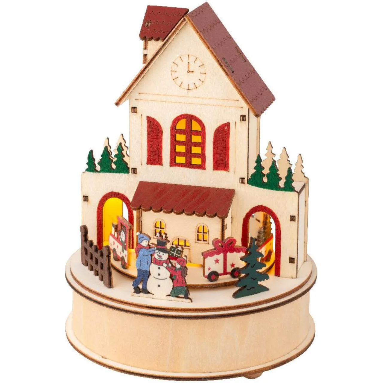 KAEMINGK Village de Noël en bois lumineux et musical à piles (H20 cm) Maison joyeuse Colorée Best