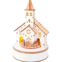 KAEMINGK Village de Noël en bois lumineux et musical à piles (H24 cm) Église et train Hot