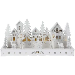 KOOPMAN Village de Noël en bois lumineux à piles (29 x H14 cm) Square enchanté Blanc Clearance