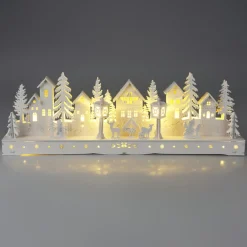 KOOPMAN Village de Noël en bois lumineux à piles (45 x H15 cm) Square enchanté Blanc Online