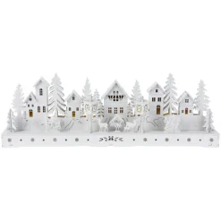 KOOPMAN Village de Noël en bois lumineux à piles (45 x H15 cm) Square enchanté Blanc Online