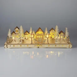 KOOPMAN Village de Noël en bois lumineux à piles (45 x H15 cm) Square enchanté Naturel Outlet