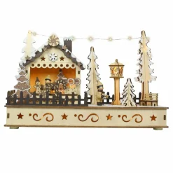BLACHERE Village de Noël en bois lumineux à piles (H18 cm) Bonbons de Noël Sale