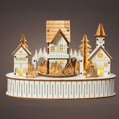 KAEMINGK Village de Noël en bois lumineux et musical à piles (22 x H15 cm) Ville de lumière Sale