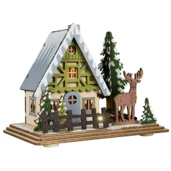BLACHERE Village de Noël en bois lumineux à piles (16 x H12 cm) Ma maison en Forêt Blanc chaud Hot