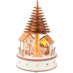KAEMINGK Village de Noël en bois lumineux et musical à piles (H25 cm) Sapin de Noël Discount