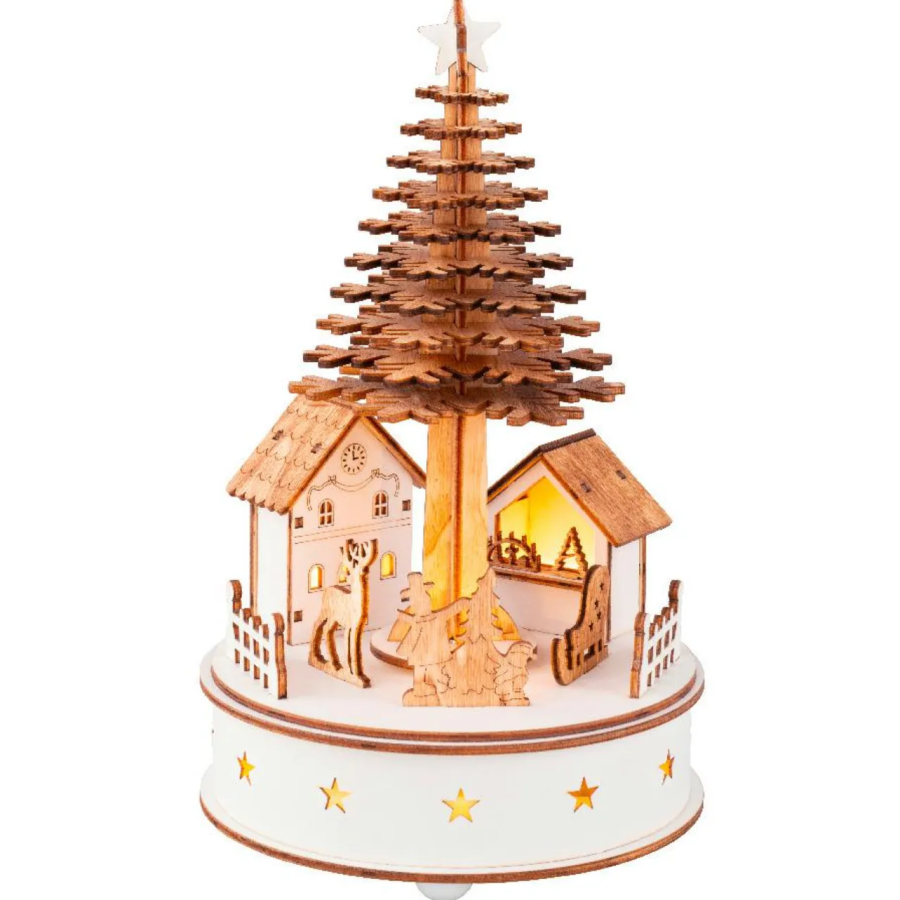 KAEMINGK Village de Noël en bois lumineux et musical à piles (H25 cm) Sapin de Noël Discount