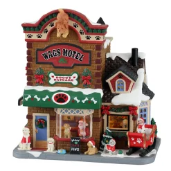 LEMAX Village de Noël lumineux Hôtel pour chiens Wags Motel Hot