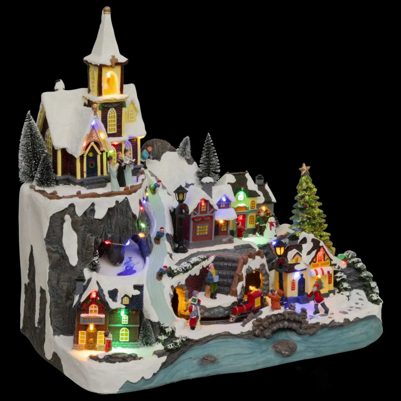 JJA Village de Noël lumineux animé et musical (H45 cm) Grande église et train Multicolore Outlet