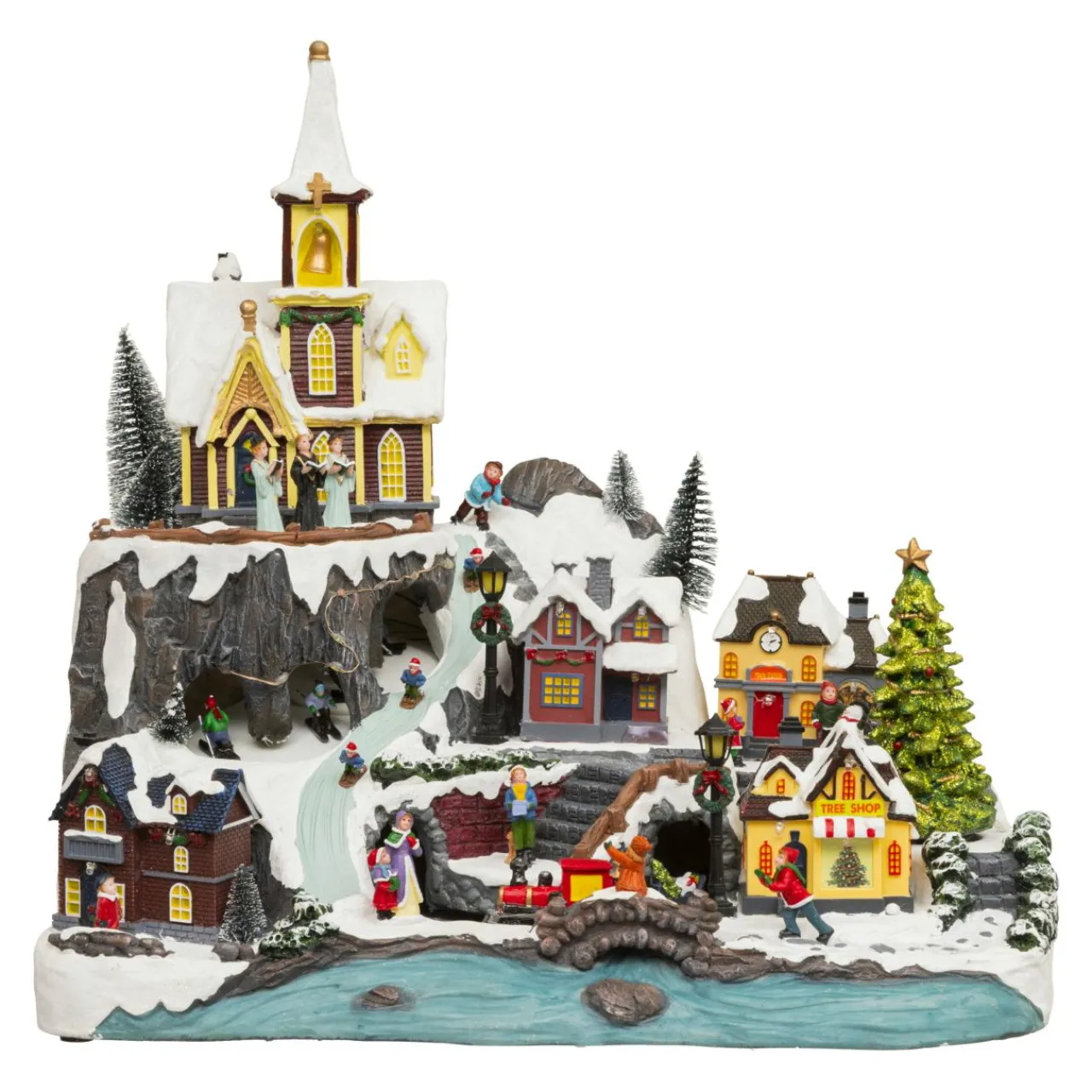 JJA Village de Noël lumineux animé et musical (H45 cm) Grande église et train Multicolore Outlet