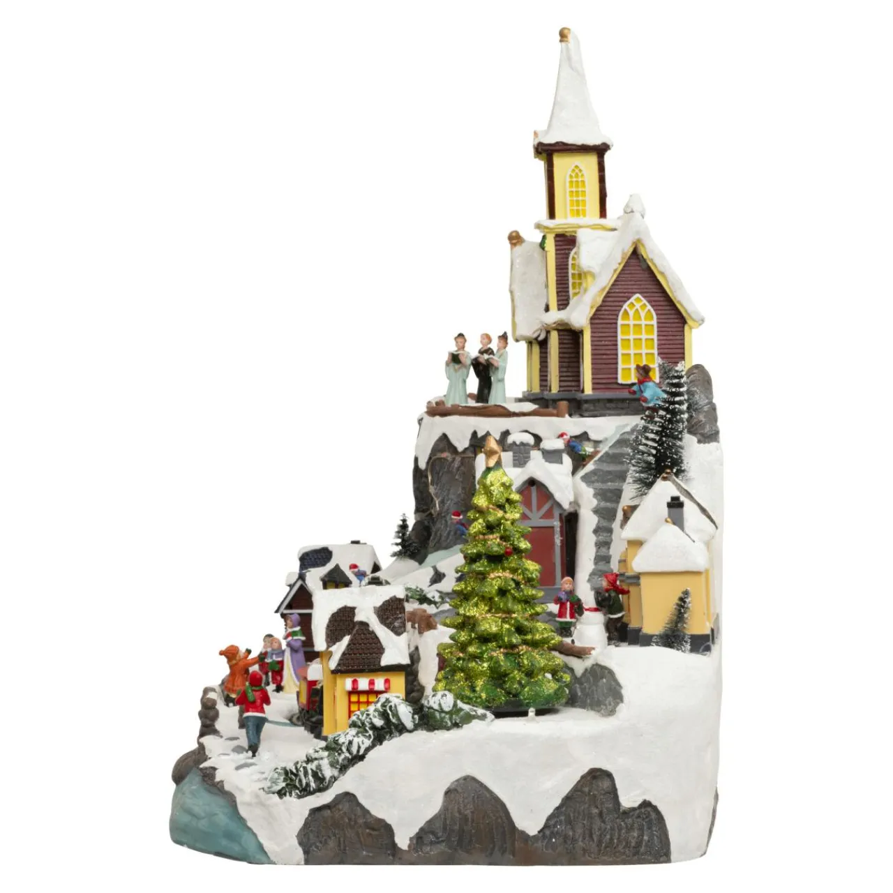 JJA Village de Noël lumineux animé et musical (H45 cm) Grande église et train Multicolore Outlet