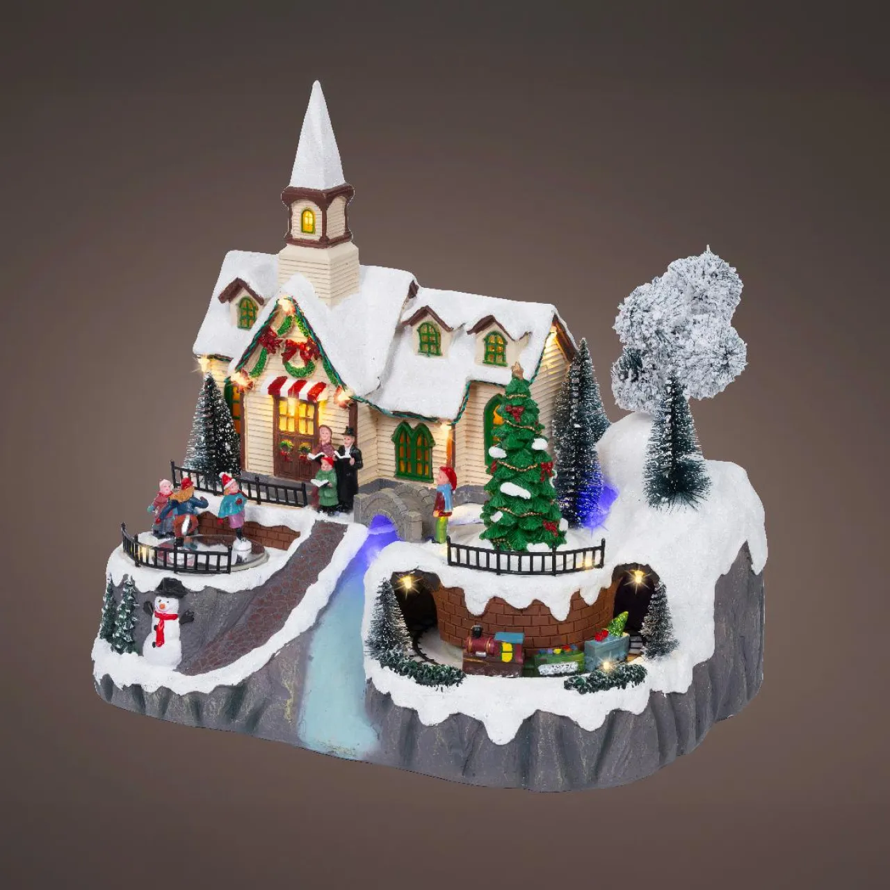 KAEMINGK Village de Noël lumineux, animé et musical (H33 cm) Eglise et chanteurs Multicolore Outlet