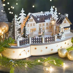 BLACHERE Village de Noël lumineux en à piles (35 x H19 cm) Transylvanie Bois New