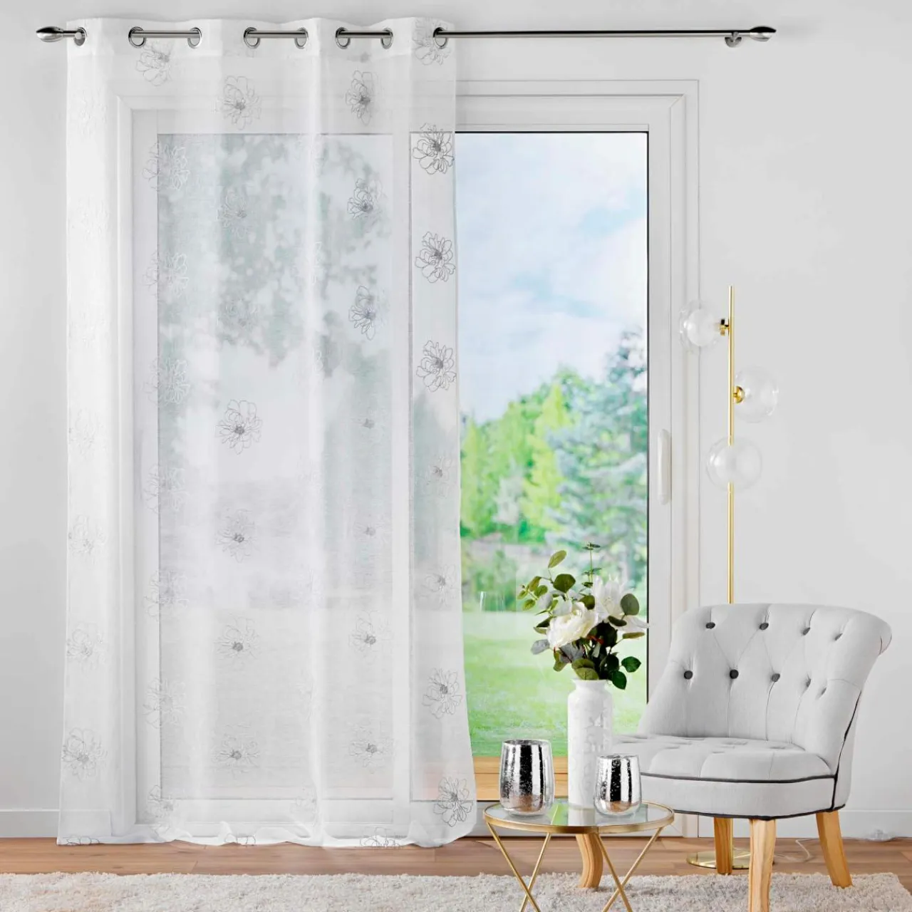 DOUCEUR D'INTERIEUR Voilage brodé œillets (140 x 240 cm) Sublimini Blanc Sale