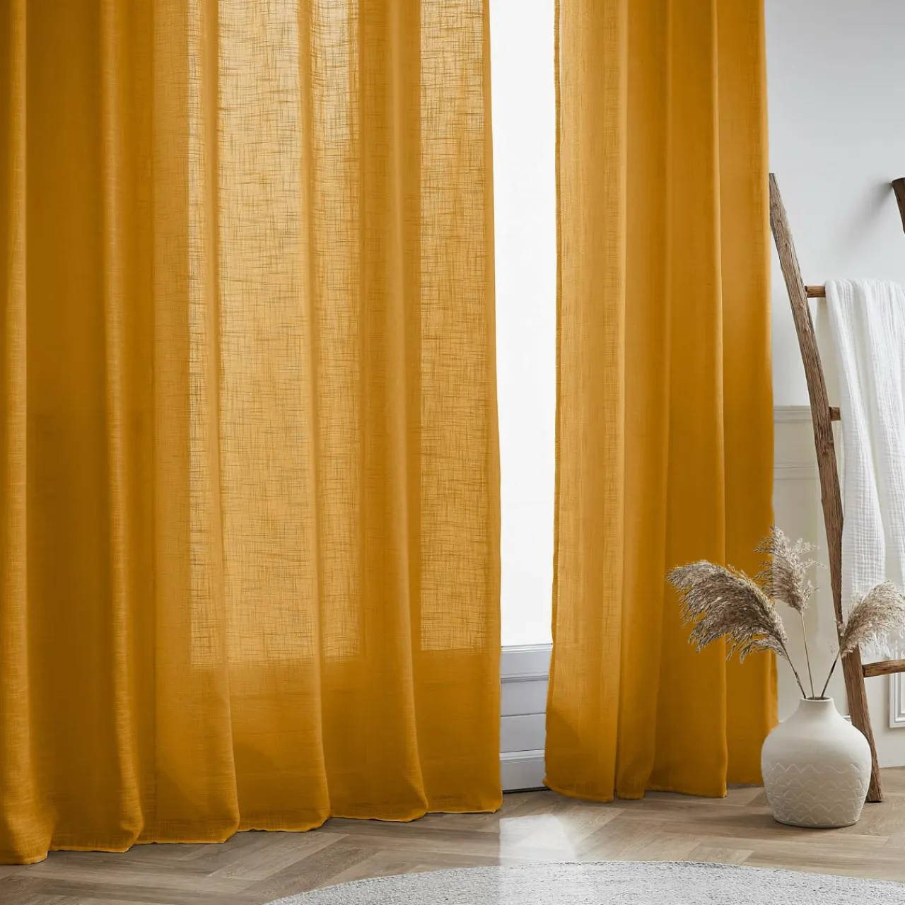 EMINZA Voilage effet lin (140 x 240 cm) Robin Jaune ocre Discount