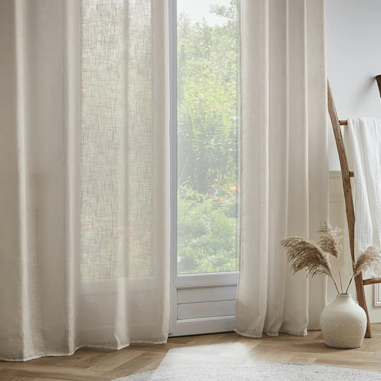 EMINZA Voilage galon fronceur effet lin (140 x 240 cm) Robin Beige Clearance