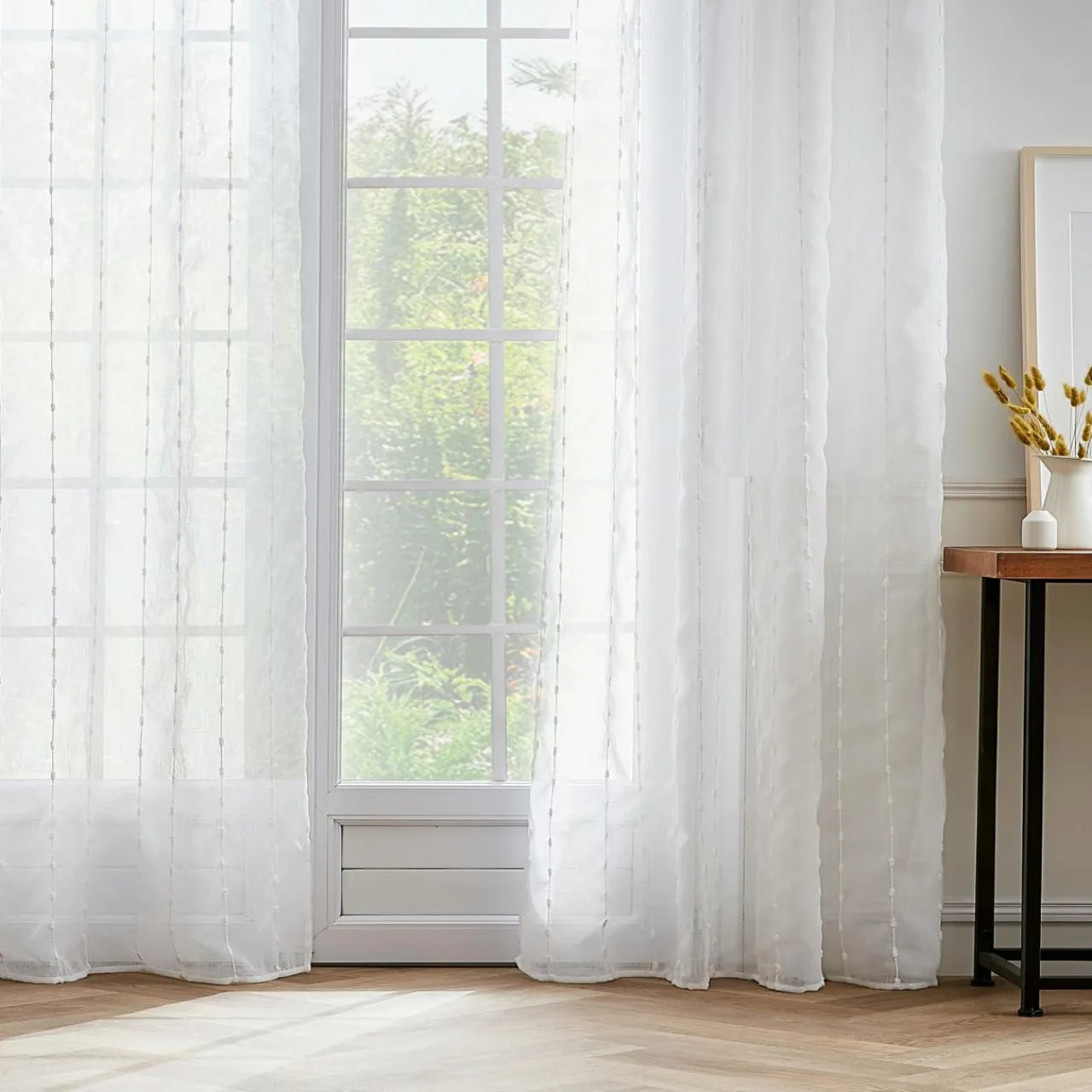 EMINZA Voilage galon fronceur pompons (140 x 240 cm) Axel Blanc New