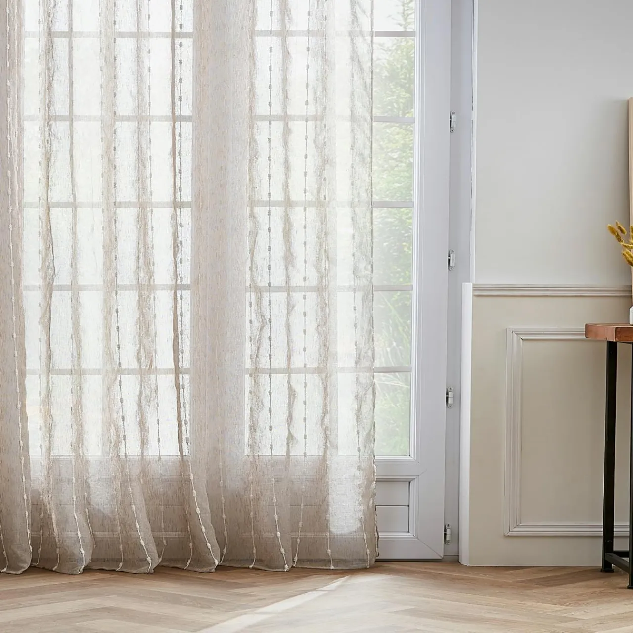 EMINZA Voilage galon fronceur pompons (280 x 240 cm) Axel Beige Discount