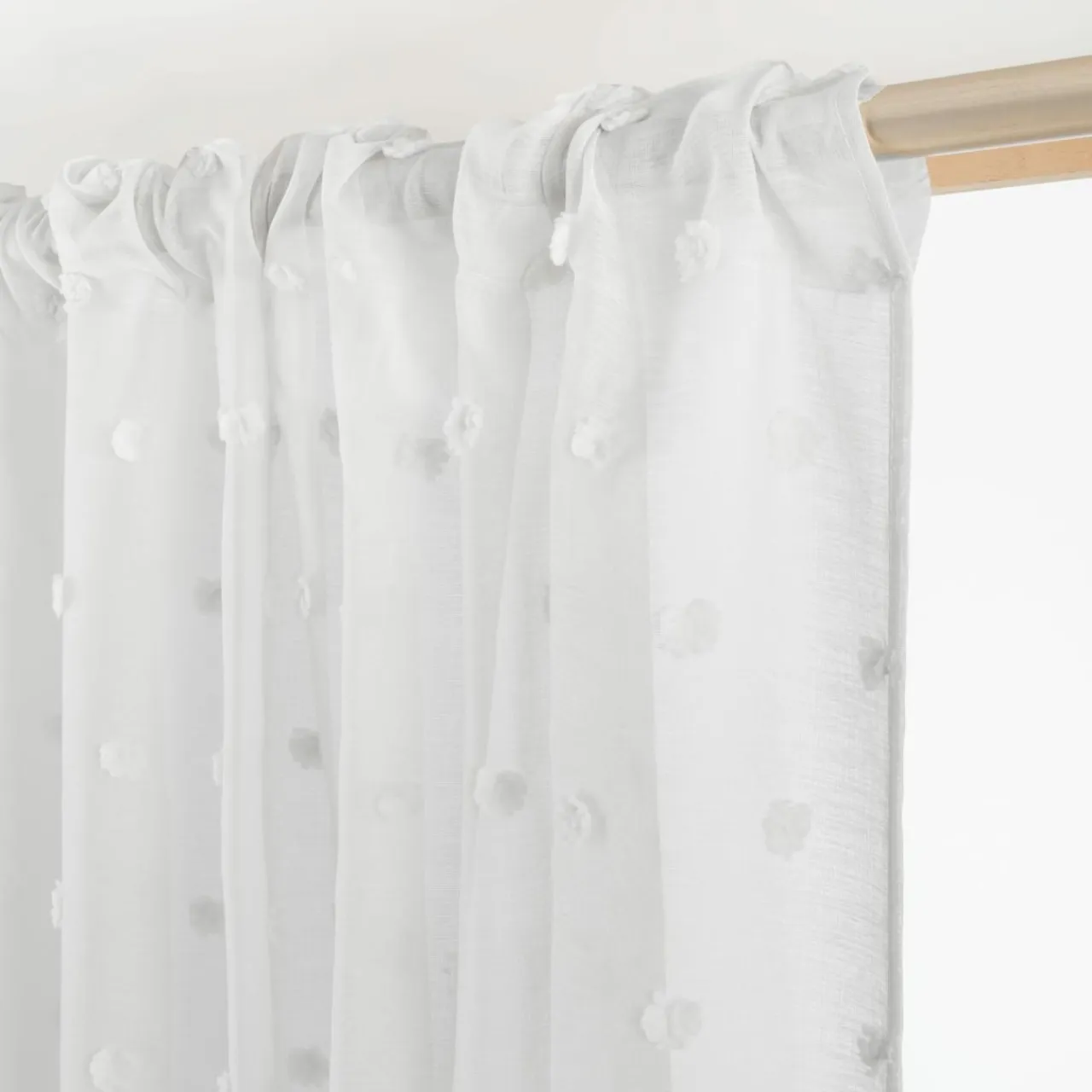 EMINZA Voilage galon fronceur pompons (140 x 240 cm) Emie Blanc