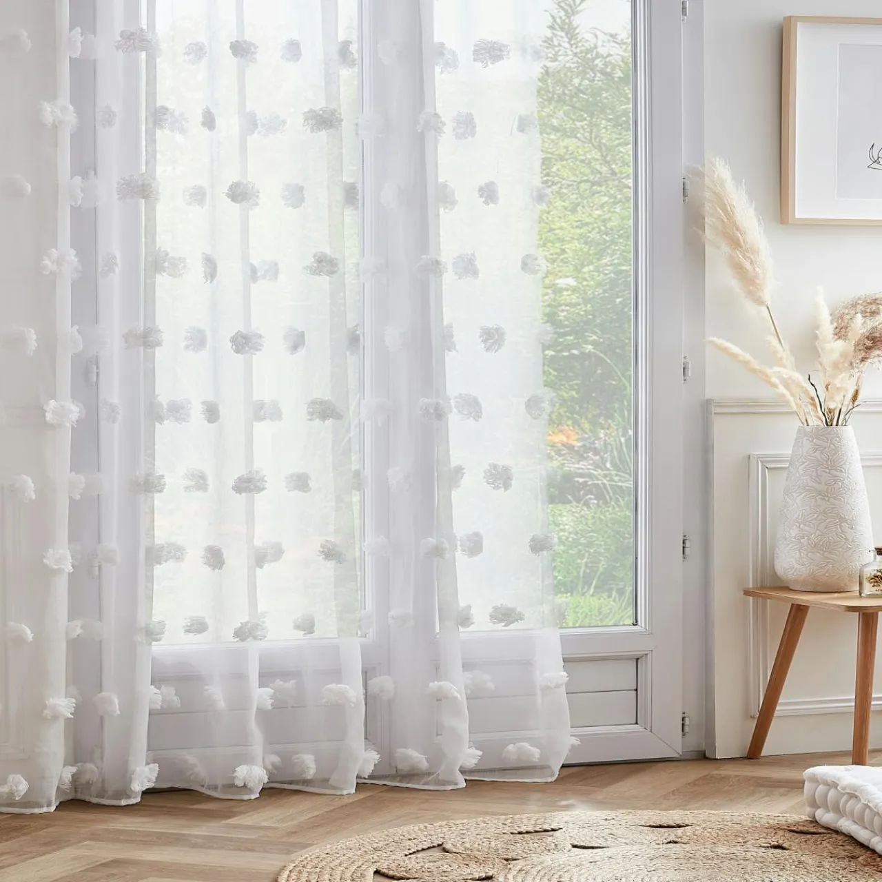 EMINZA Voilage galon fronceur pompons (280 x 240 cm) Suzie Blanc Sale