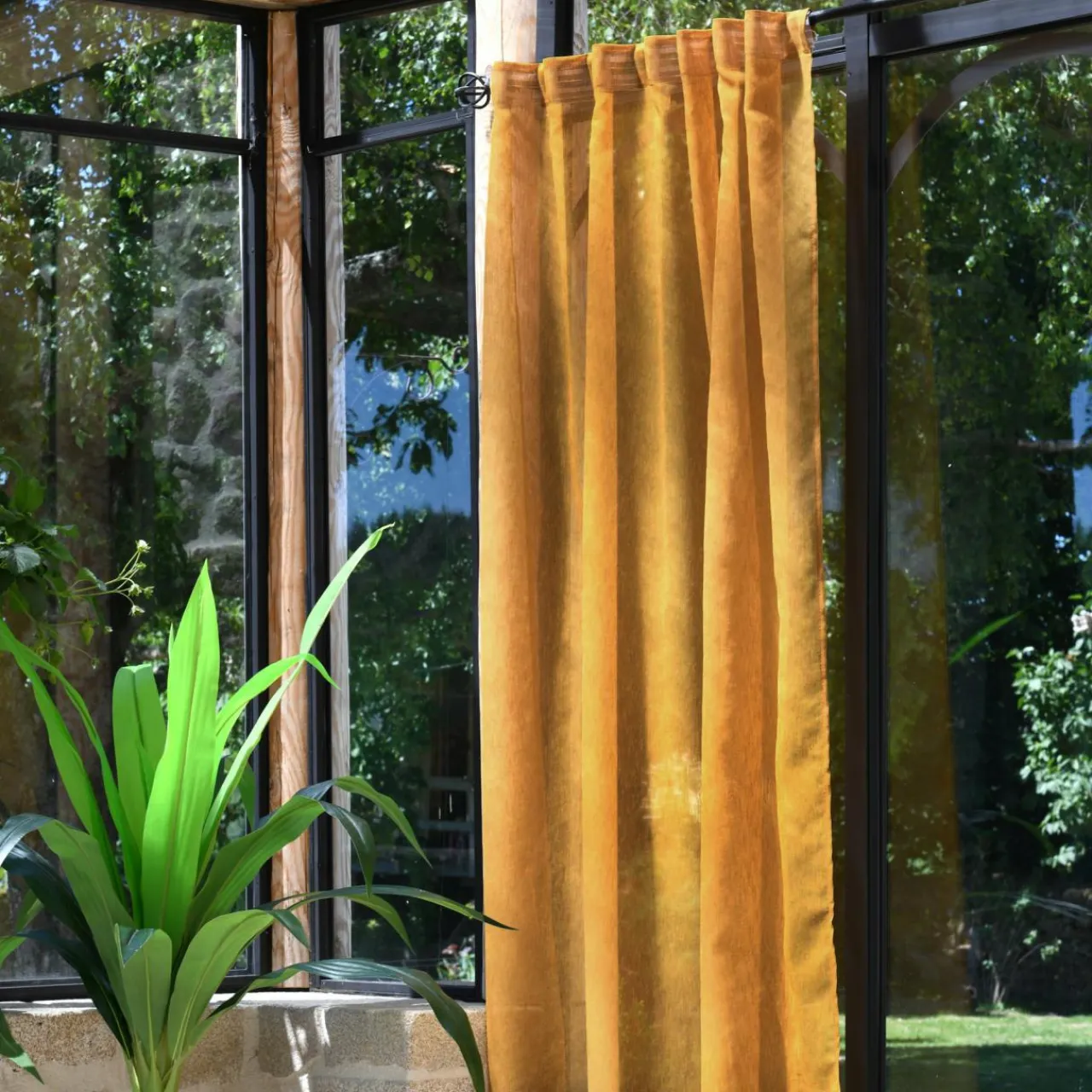 LOVELY CASA Voilage galon fronceur (140 x 260 cm) Derby Jaune moutarde New