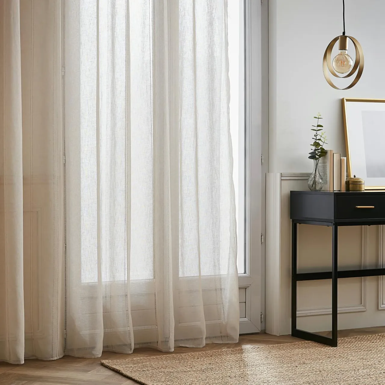 EMINZA Voilage galon fronceur (280 x 240 cm) Léontine Beige Discount