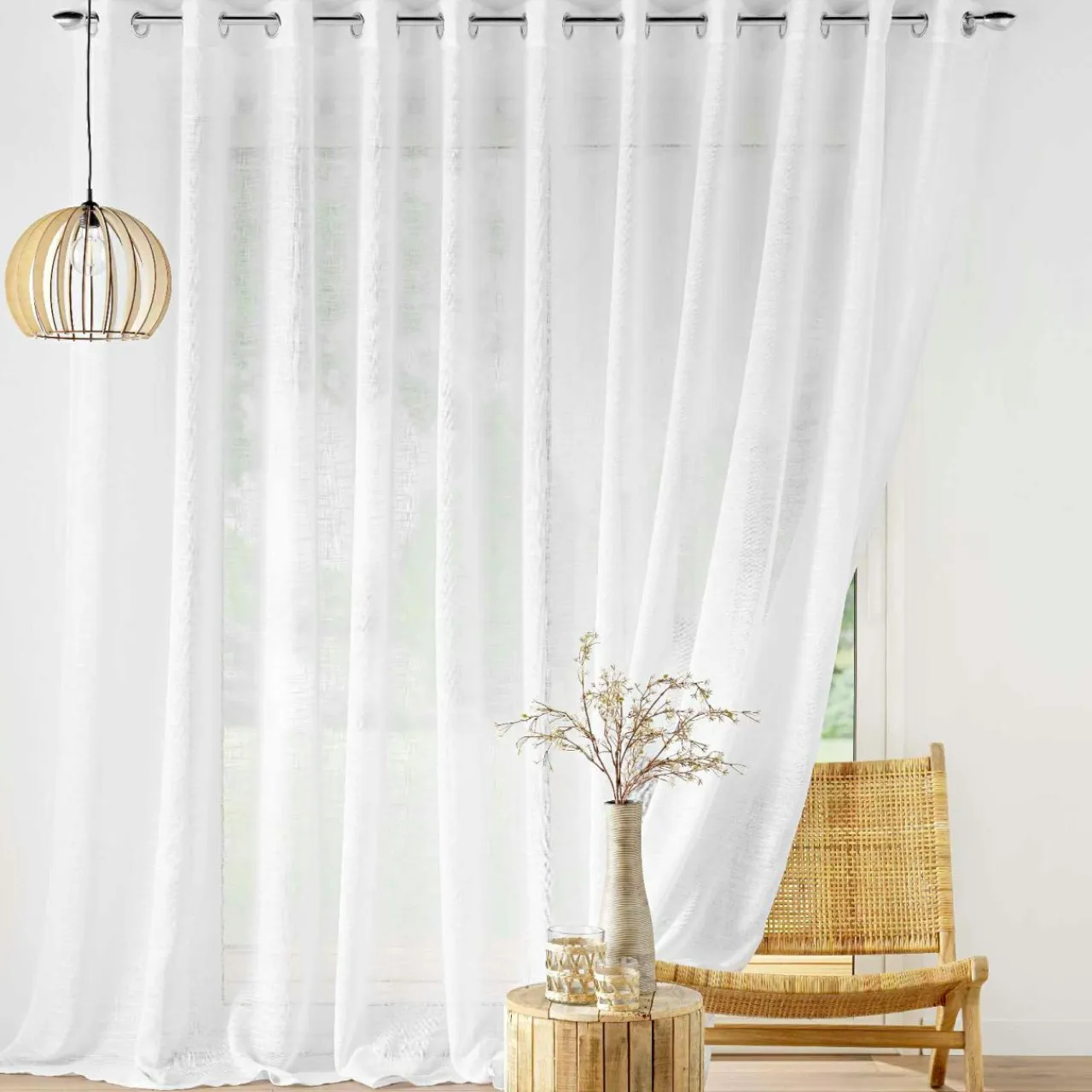 douceur d'intu017drieur Voilage grande largeur effet lin tissé (400 x 240 cm) Haltona Blanc New