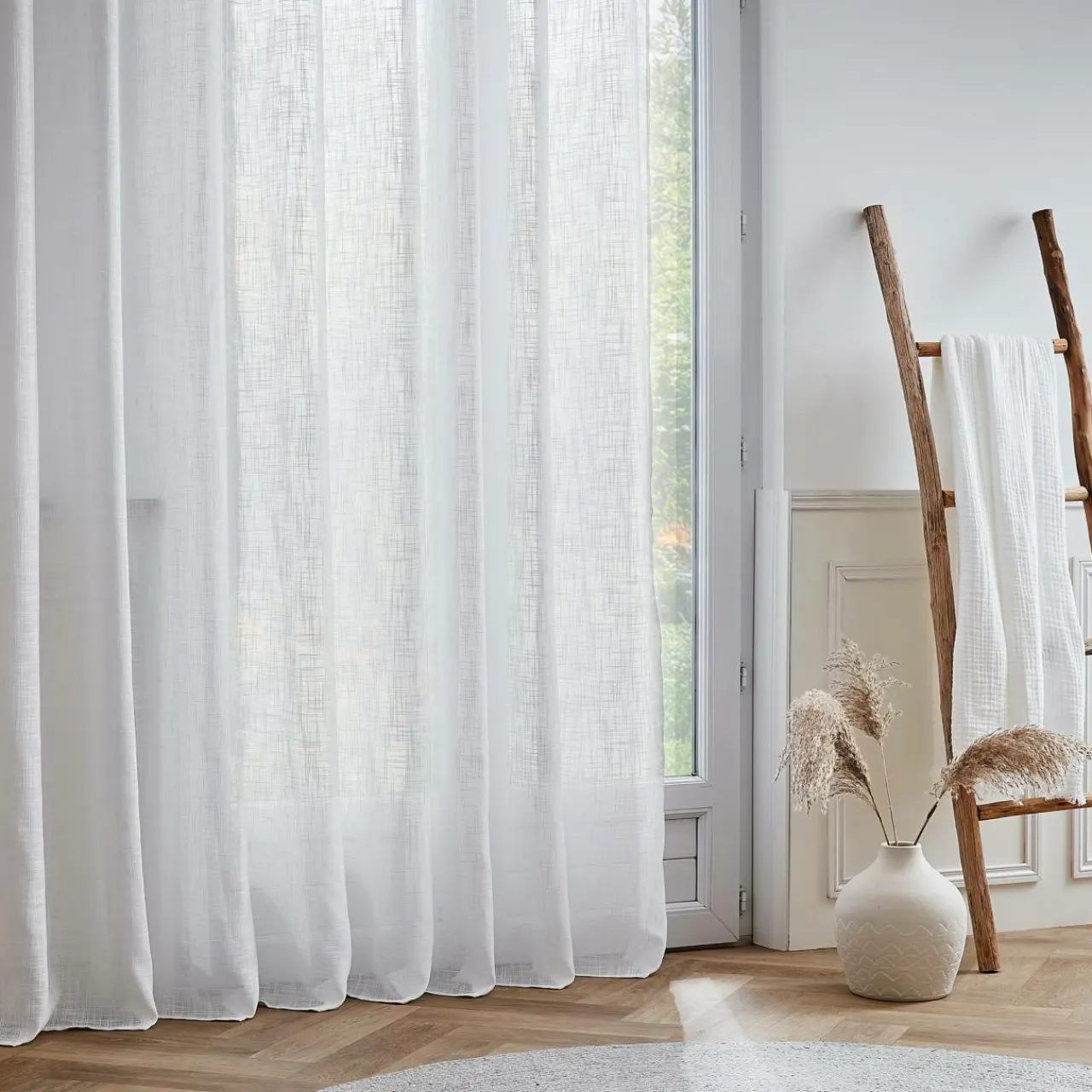 EMINZA Voilage grande largeur effet lin (400 x 240 cm) Robin Blanc Outlet