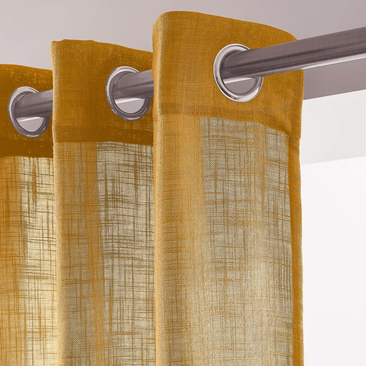 EMINZA Voilage grande largeur effet lin (400 x 240 cm) Robin Jaune ocre Sale