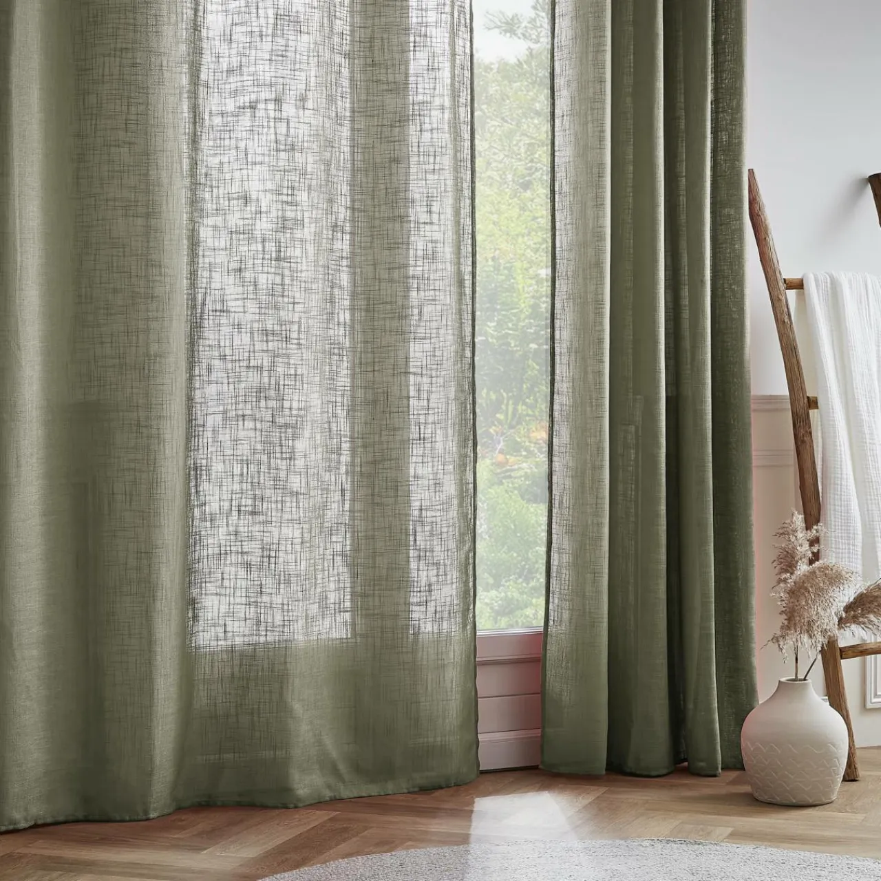 EMINZA Voilage grande largeur effet lin(400 x 240 cm) Robin Vert romarin Online