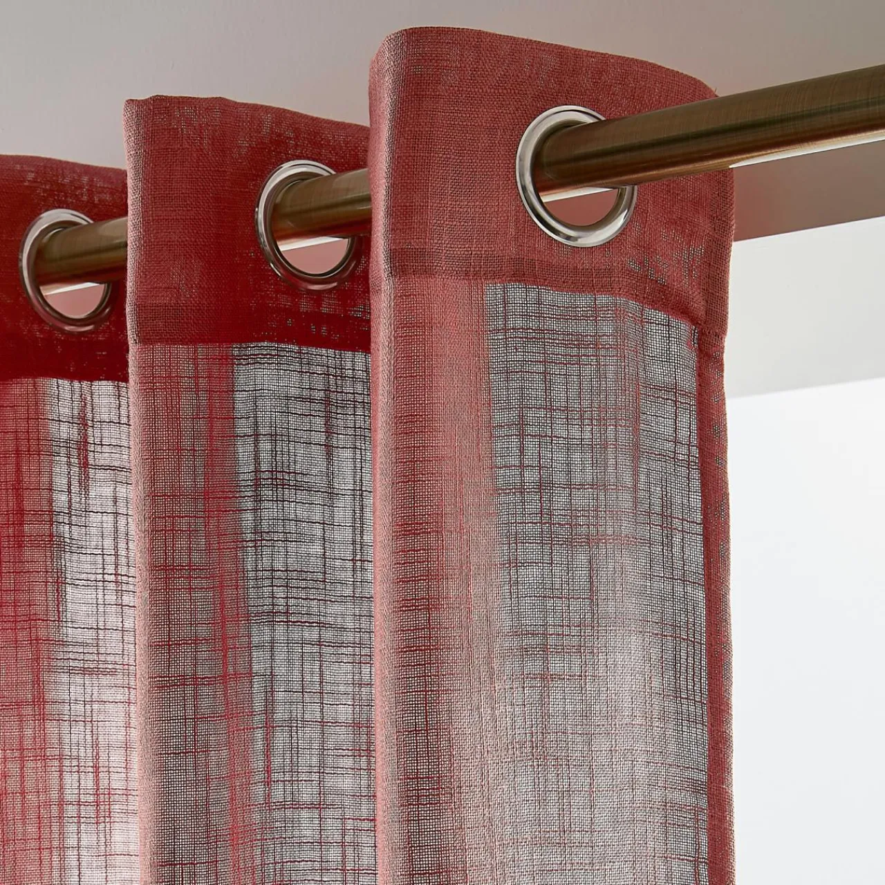 EMINZA Voilage œillets effet lin (140 x 280 cm) Robin Terracotta Clearance