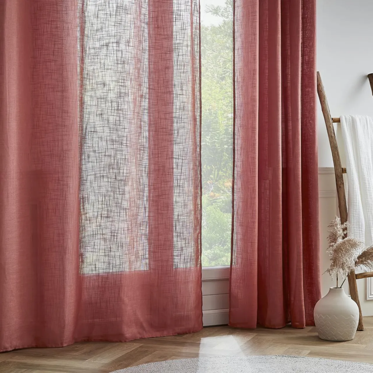 EMINZA Voilage œillets effet lin (140 x 240 cm) Robin Terracotta Best