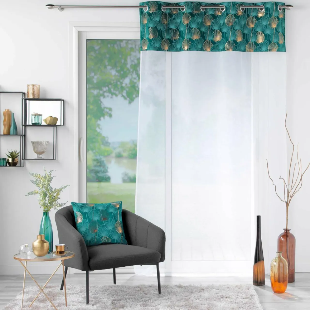 DOUCEUR D'INTERIEUR Voilage œillets (140 x 240 cm) Clairine Vert émeraude Discount