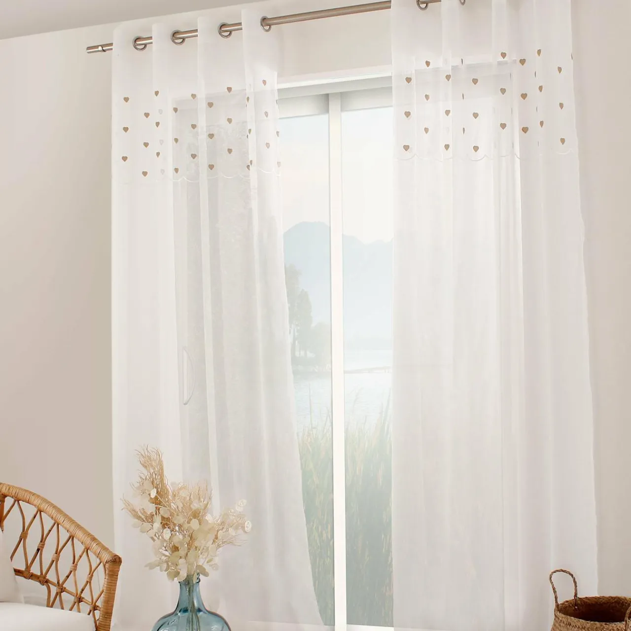 ENJOY HOME Voilage œillets (140 x 240 cm) Coeurs Beige Hot