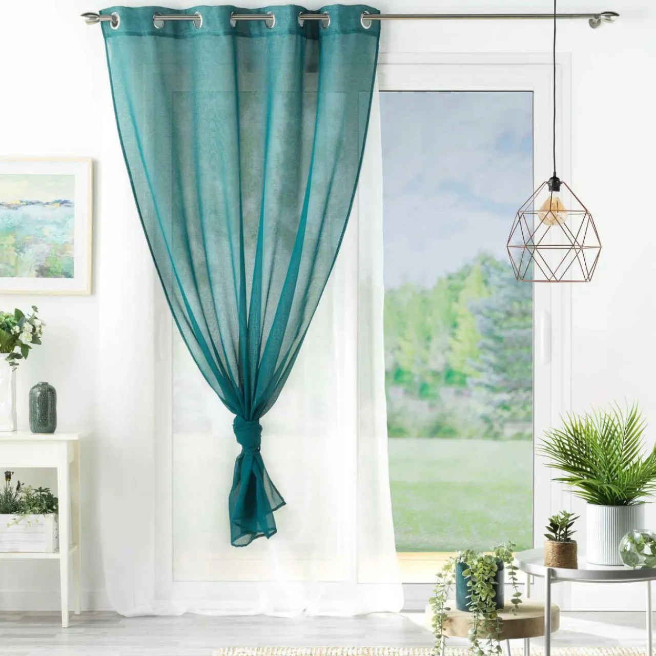 DOUCEUR D'INTERIEUR Voilage œillets (140 x 240 cm) Duetto et Blanc Bleu pétrole Clearance