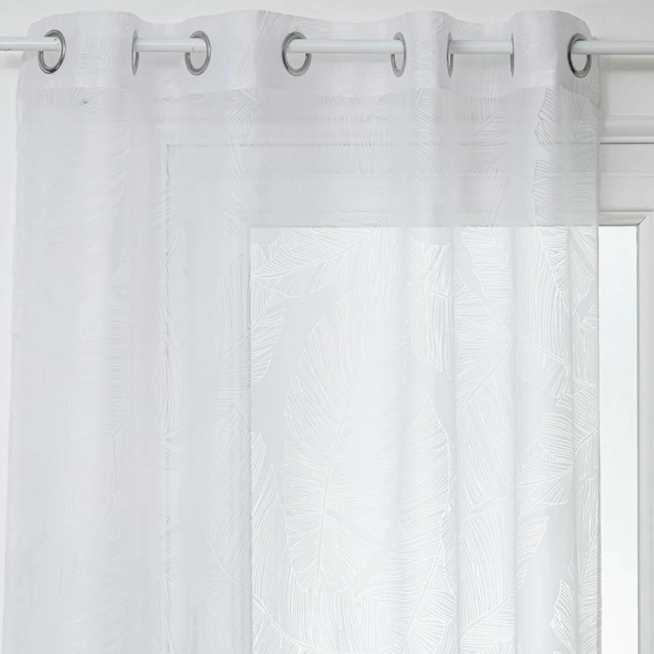 ATMOSPHERA Voilage œillets (140 x 240 cm) Feuille Blanc Discount