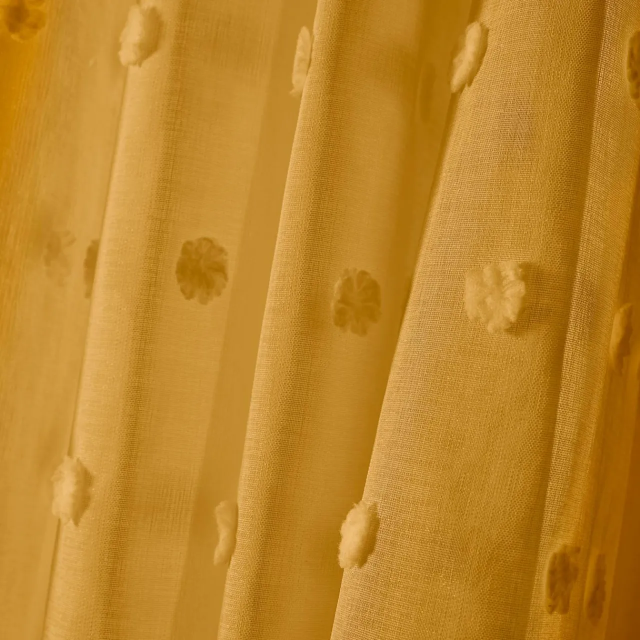 EMINZA Voilage oeillets pompons (140 x 240 cm) Emie Jaune moutarde Clearance