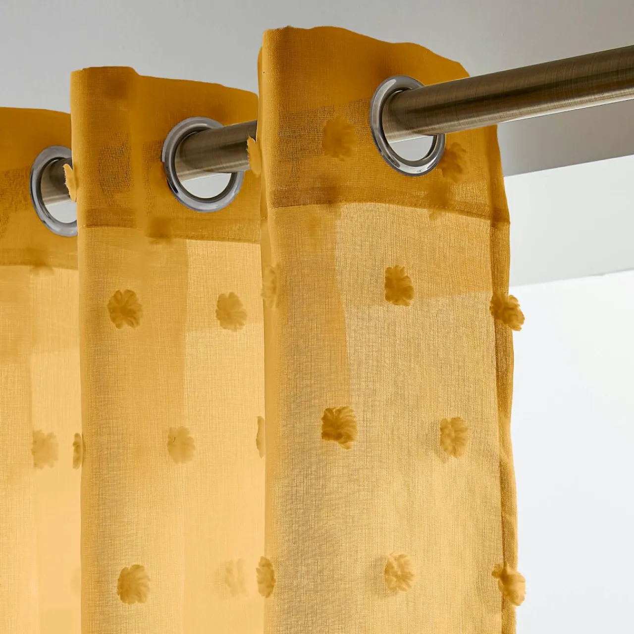 EMINZA Voilage oeillets pompons (140 x 240 cm) Emie Jaune moutarde Clearance