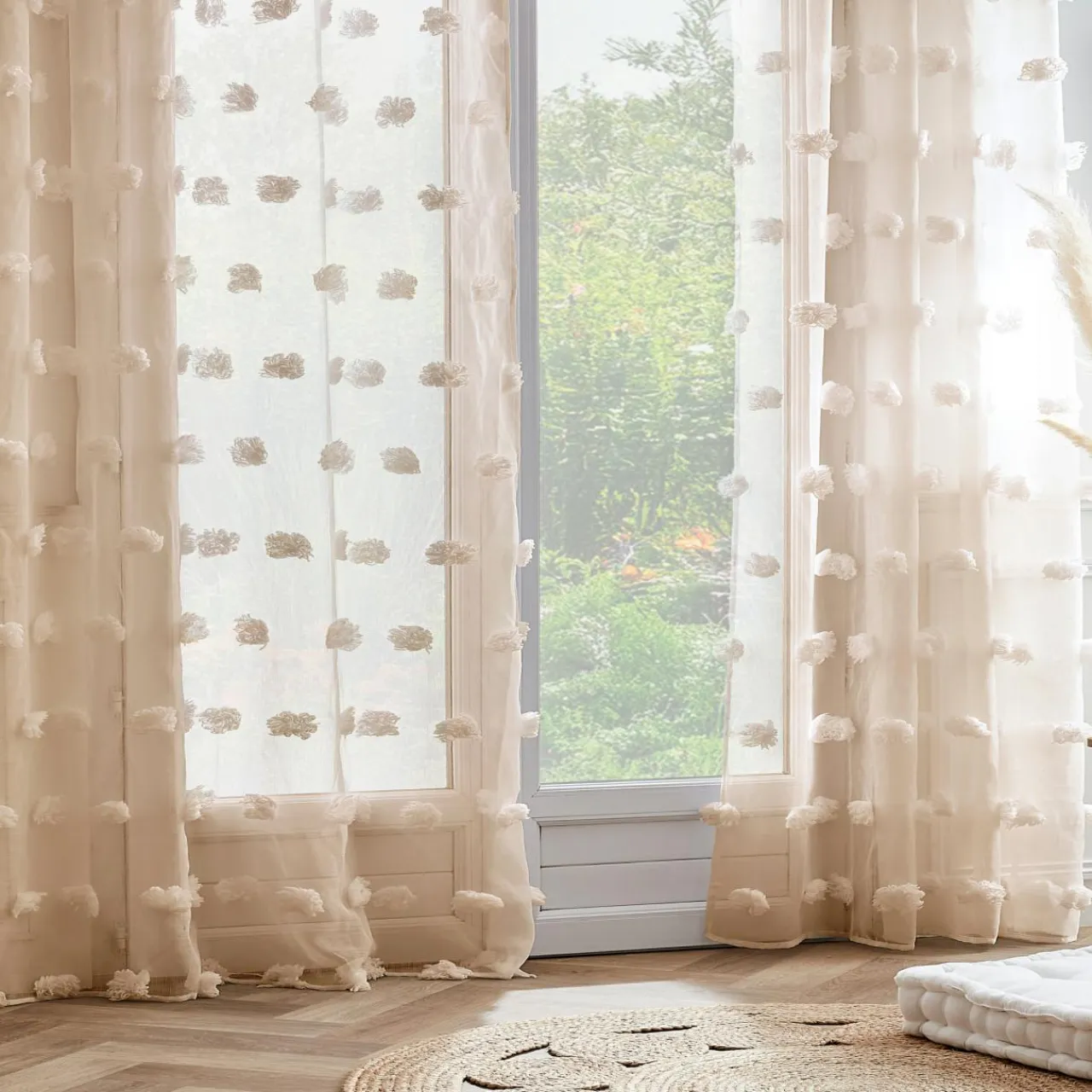 EMINZA Voilage oeillets pompons (140 x 280 cm) Suzie Beige Best