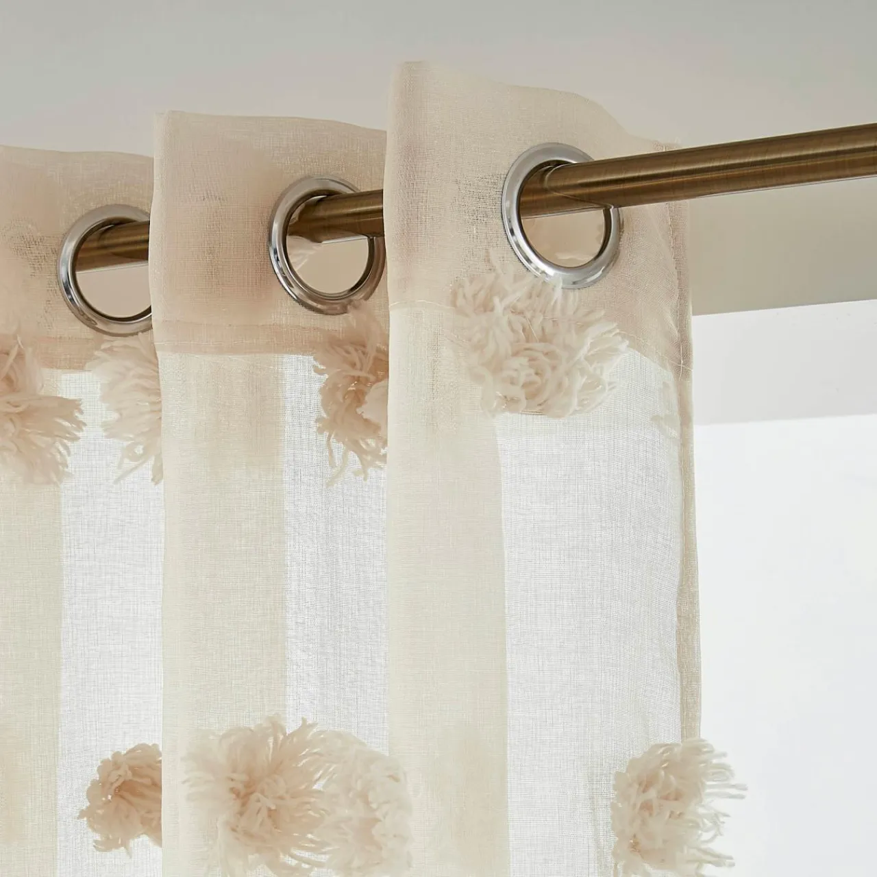 EMINZA Voilage oeillets pompons (140 x 280 cm) Suzie Beige Best