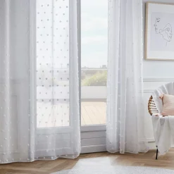 EMINZA Voilage oeillets pompons (140 x 280 cm) Emie Blanc Hot