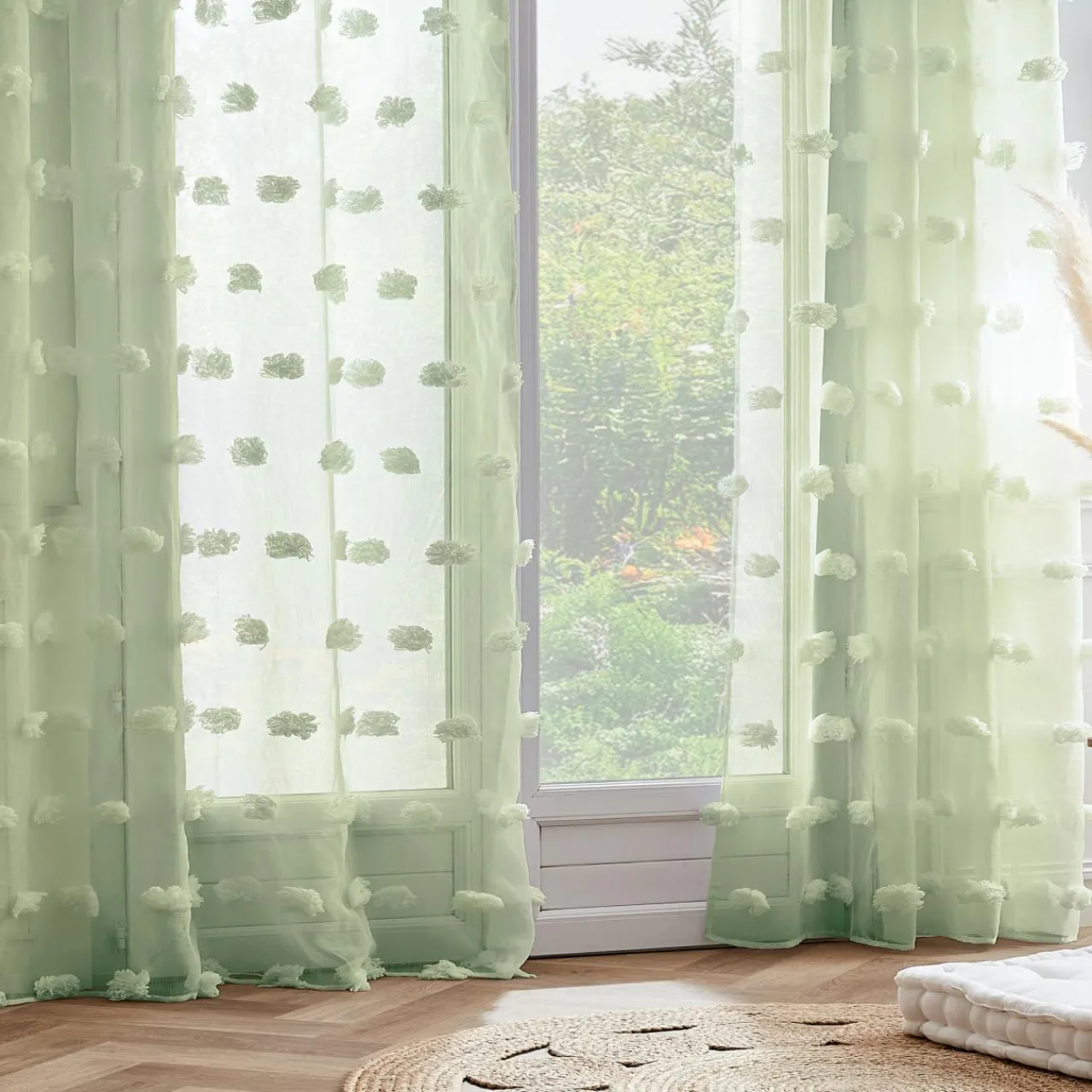 EMINZA Voilage oeillets pompons (140 x 240 cm) Suzie Vert d'eau Vert d'eau Clearance