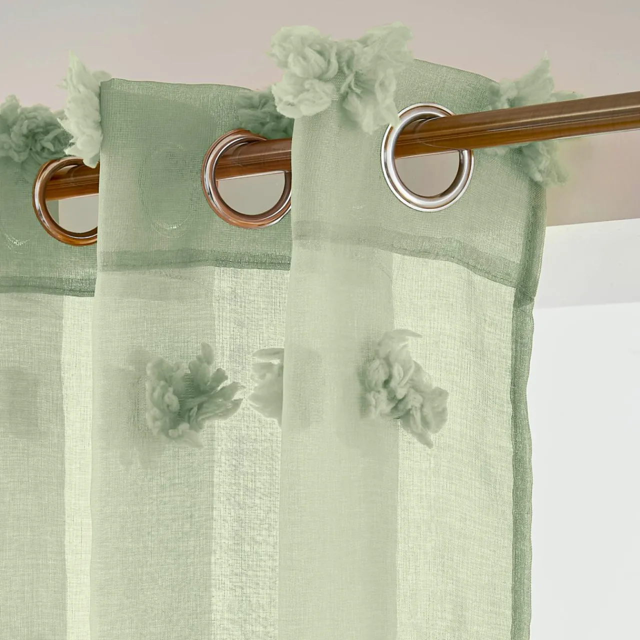 EMINZA Voilage oeillets pompons (140 x 240 cm) Suzie Vert d'eau Vert d'eau Clearance