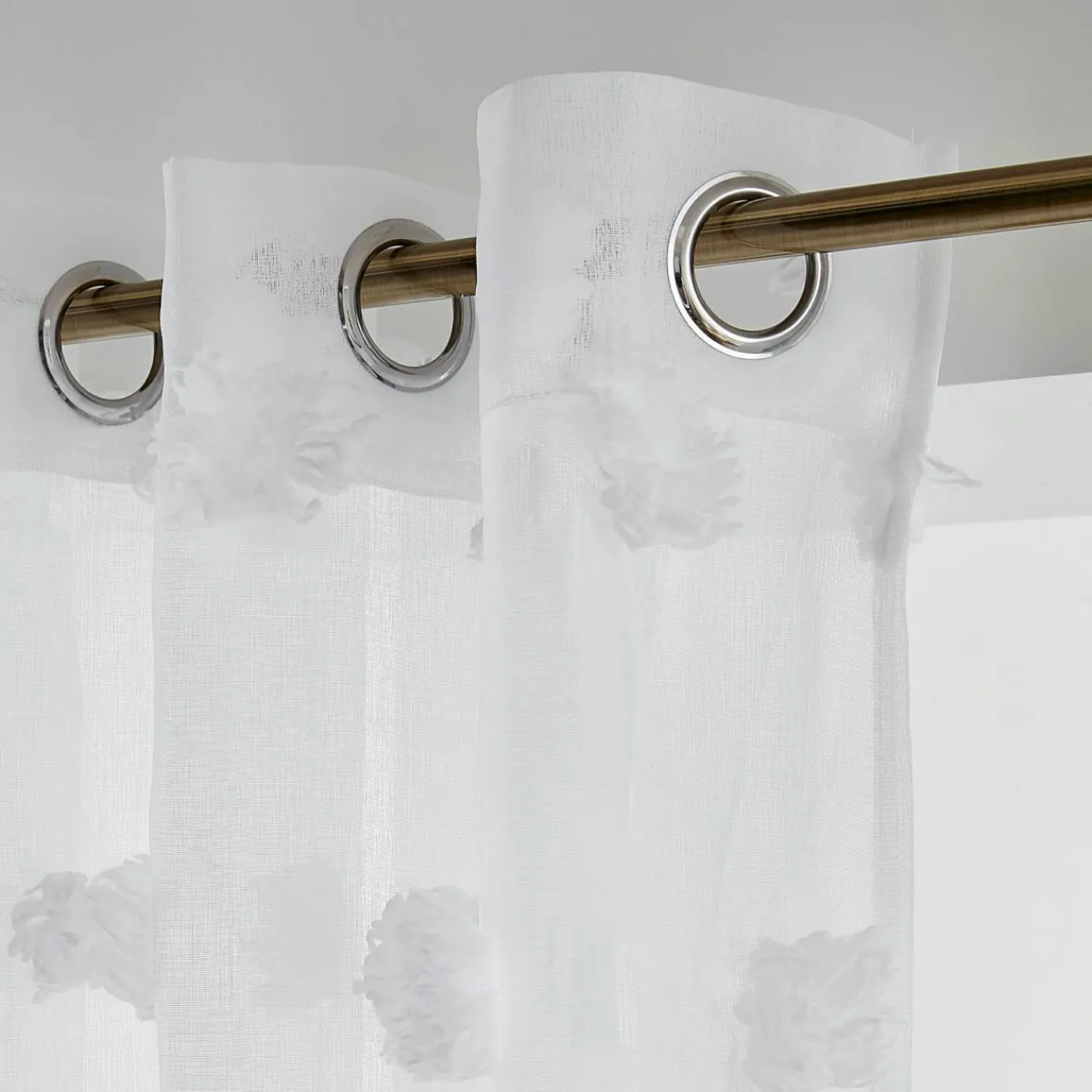 EMINZA Voilage oeillets pompons (180 x 240 cm) Suzie Blanc Best